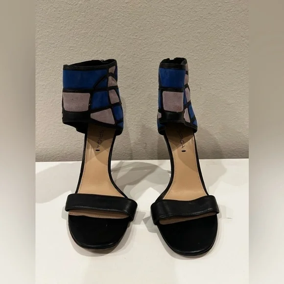 VIA SPIGA blue and gray suede color block heels